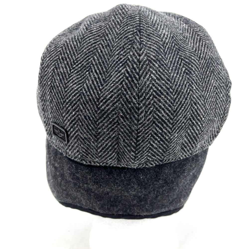 Dockers Mens Herringbone Wool Blend‎ Earflap Flat Cap Hat Charcoal Grey Size S M
